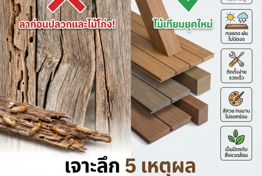 ลาก่อนปลวกและไม้โก่ง! เจาะลึก 5 เหตุผลที่คนรักบ้านยุคใหม่เปลี่ยนใจจากไม้จริง มาใช้ไม้เทียม