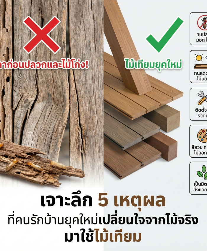 ลาก่อนปลวกและไม้โก่ง! เจาะลึก 5 เหตุผลที่คนรักบ้านยุคใหม่เปลี่ยนใจจากไม้จริง มาใช้ไม้เทียม